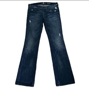 7 For All Mankind Dark Denim Pieced Crystal Bootcut Jeans Distressed